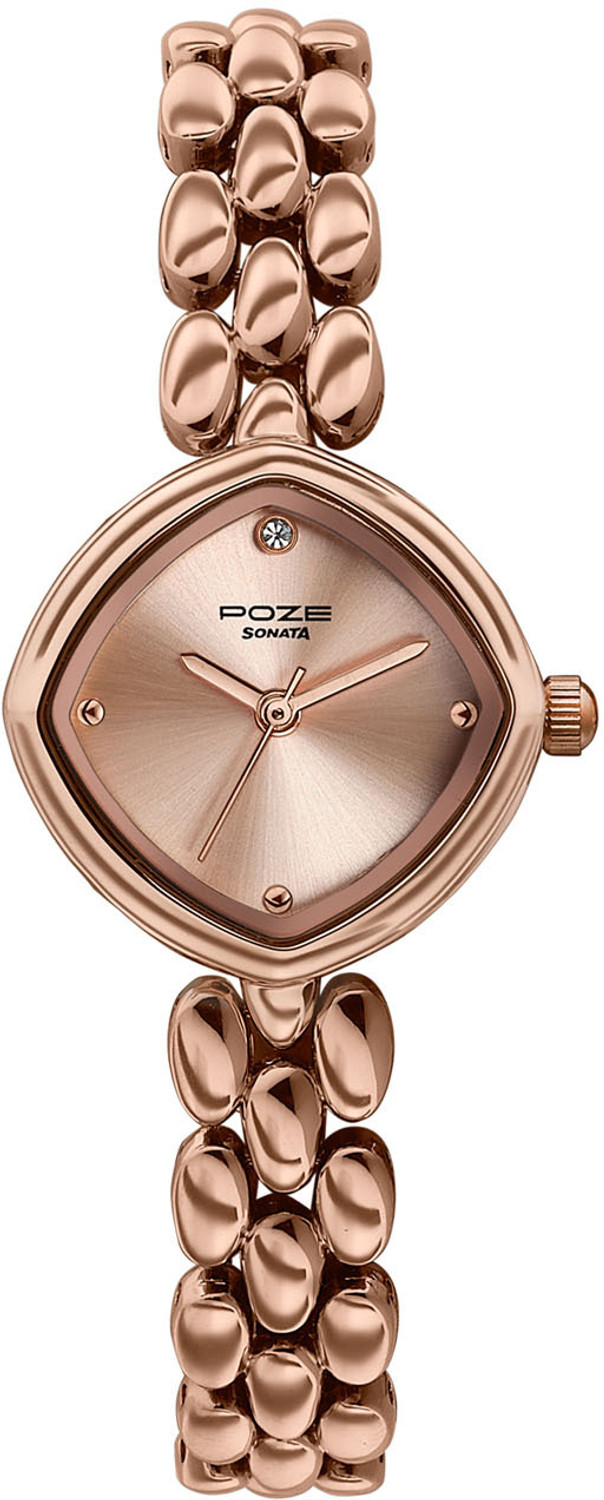 Image of SONATA Poze Drop 9.2 Poze 9 Quartz Pink Dial IPRG Solid Link Strap Analog Watch - For Women