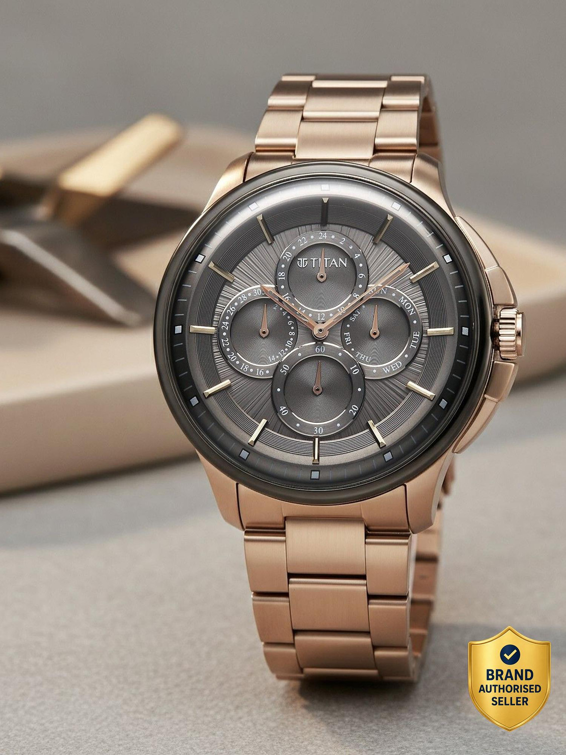 Image of Titan Titan Classique Four Eye Multifunction Titan Classique Four Eye Multifunction Anthracite Dial Watch for Men Analog Watch - For Men