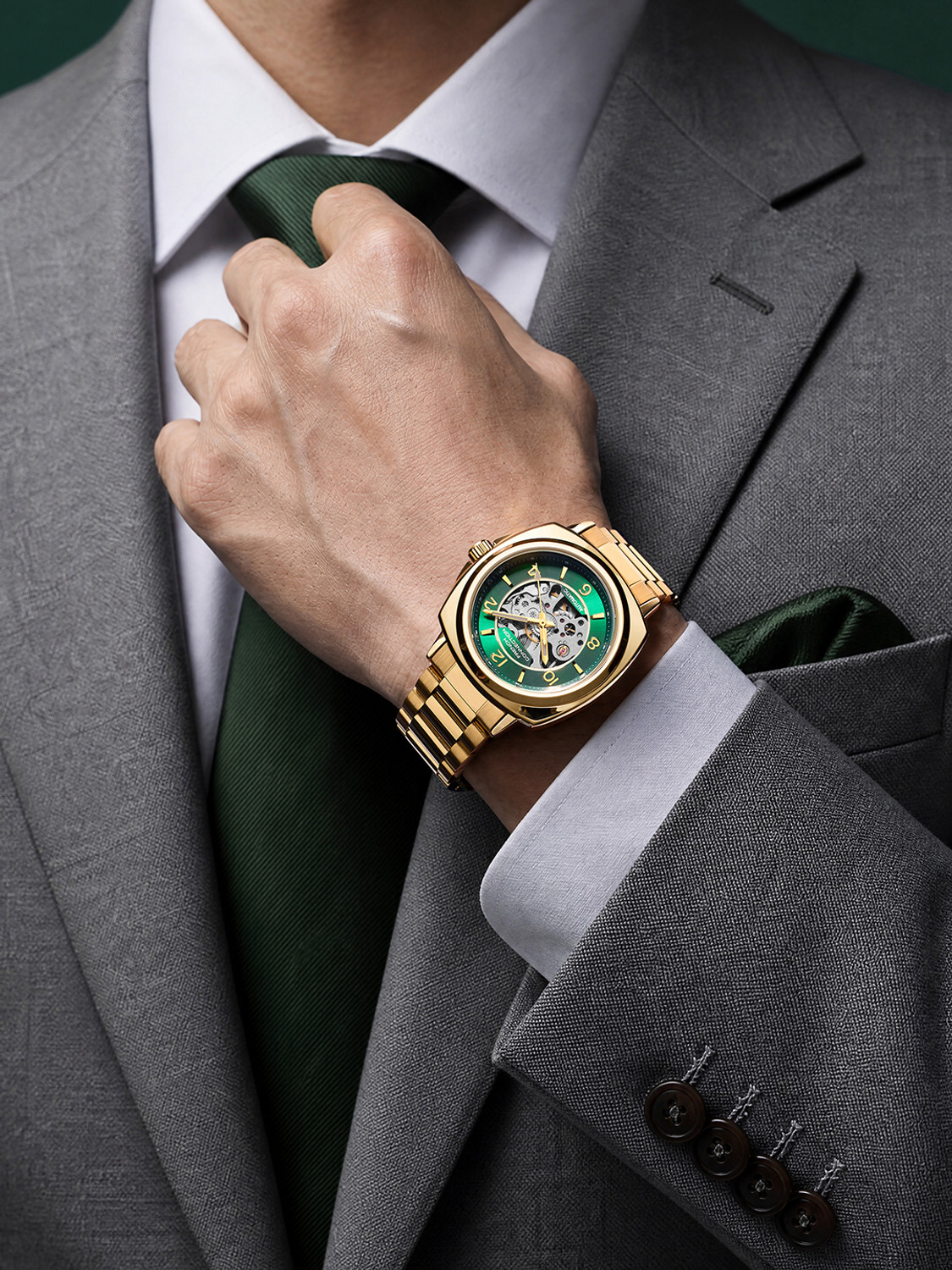 Image of French Connection FCA44NGM Green Sunray Round Dial Automatic Analog Watch - For Men