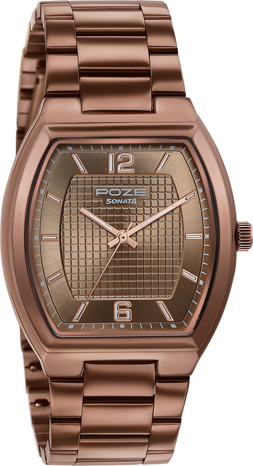 Image of SONATA Poze 8 Sonata Poze 8 Quartz Brown Dial IP Brown 304SS Sheet Metal Strap Analog Watch - For Men