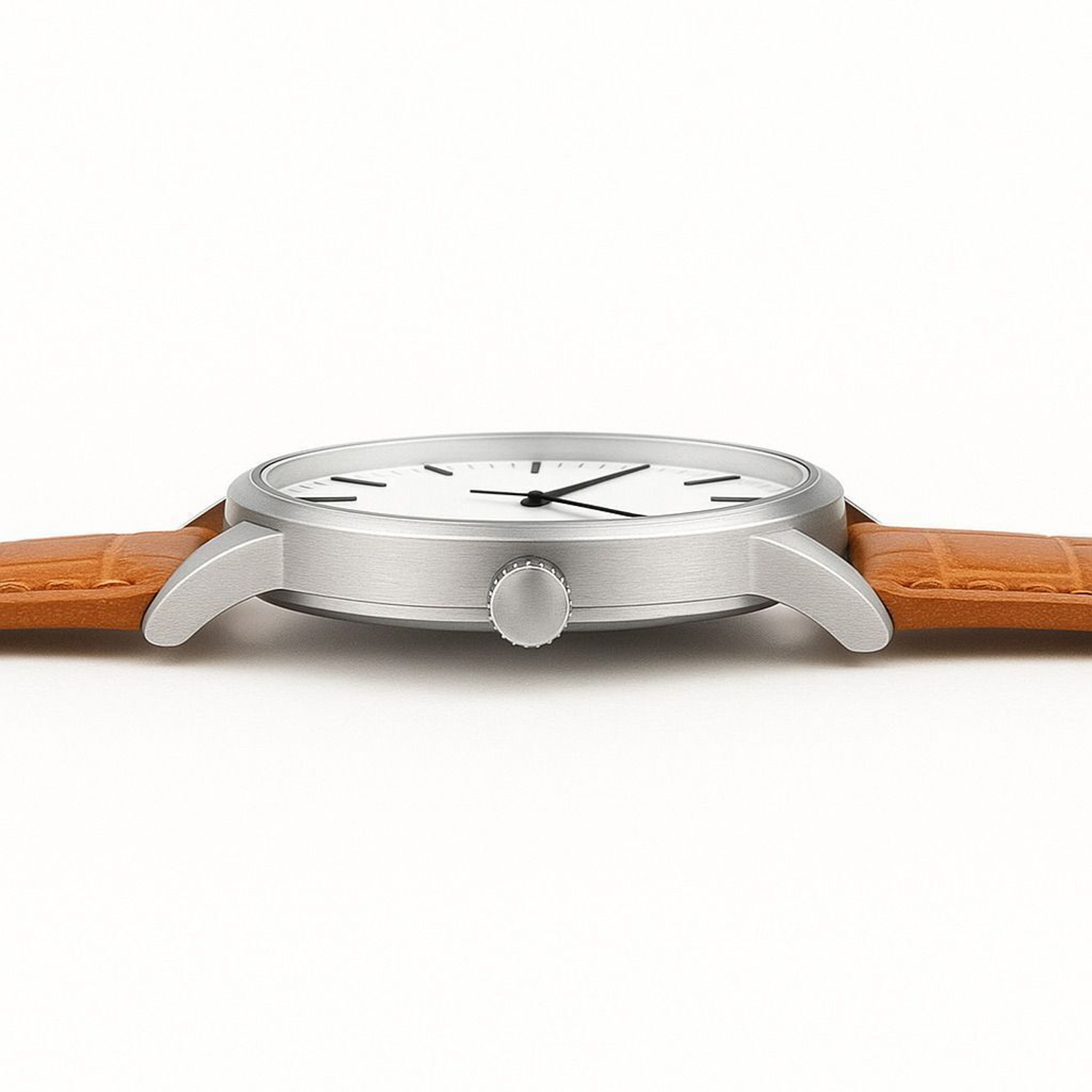 Image of GILOT Minimalist White Dial Brown Leather Strap Silver Case Analog Watch - For Men