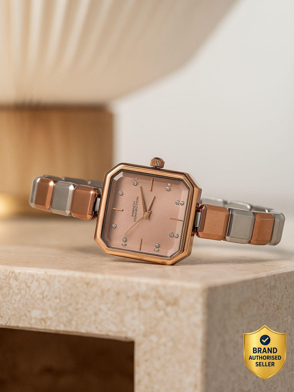 Image of French Connection Rhinestones Pink Sunray Dial | Women's Silver Analog Watch Analog Watch - For Women
