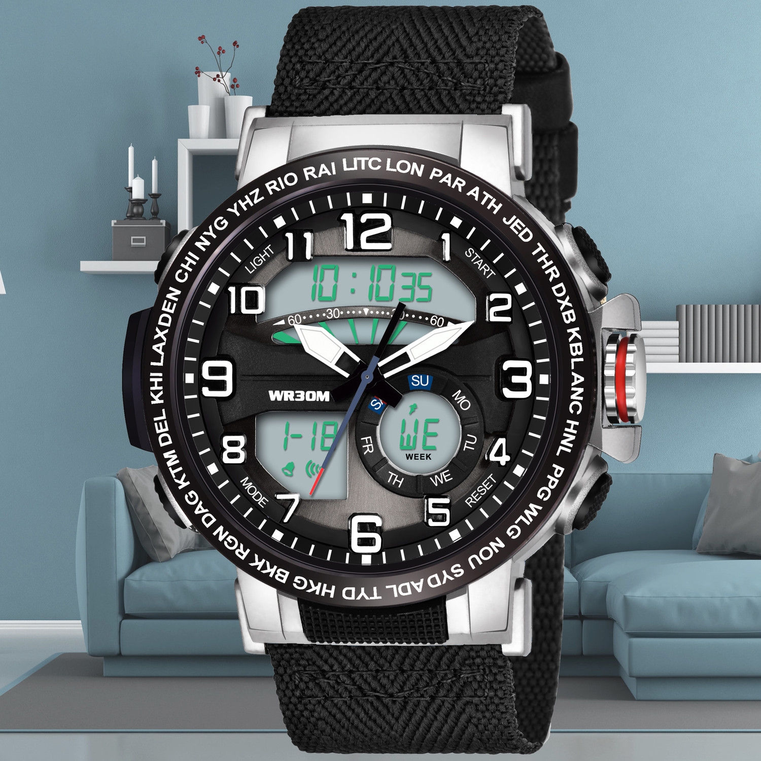 Image of Harbor 1001 Black Multi-Function Men's Sports Watch Alarm, Hourly Chime, Water Resistance Analog-Digital Watch - For Men