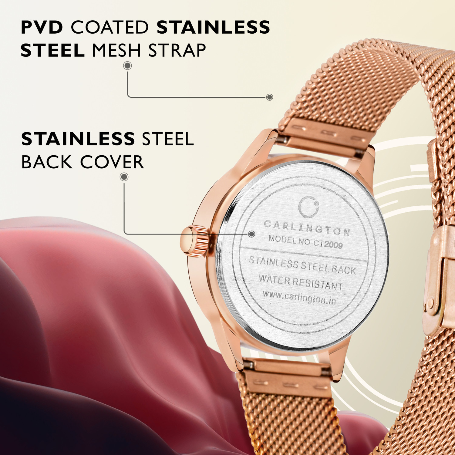 Image of Carlington CT2009 Carlington Elite Ladies With Self Adjustable Mesh Strap And Water Resistant Analog Watch - For Women
