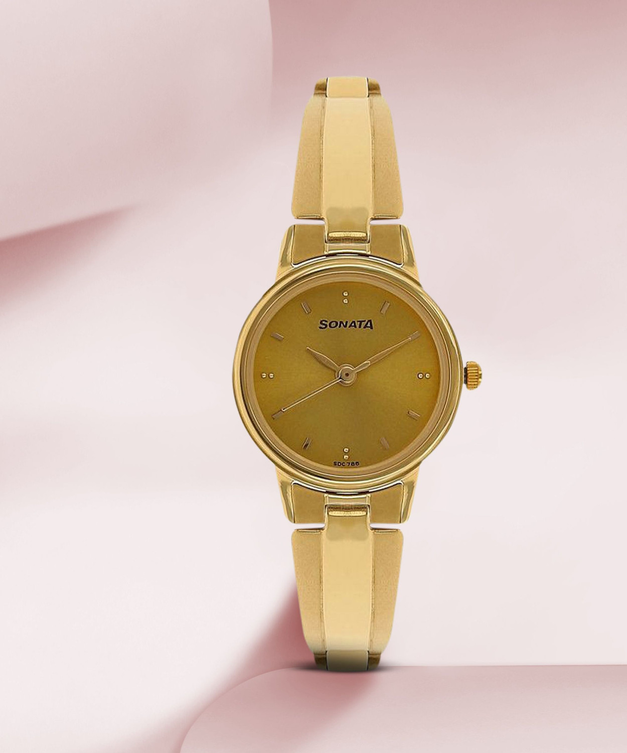 Image of SONATA NP8096YM05 Sonata Champagne Dial Gold Stainless Steel Strap Analog Watch - For Women