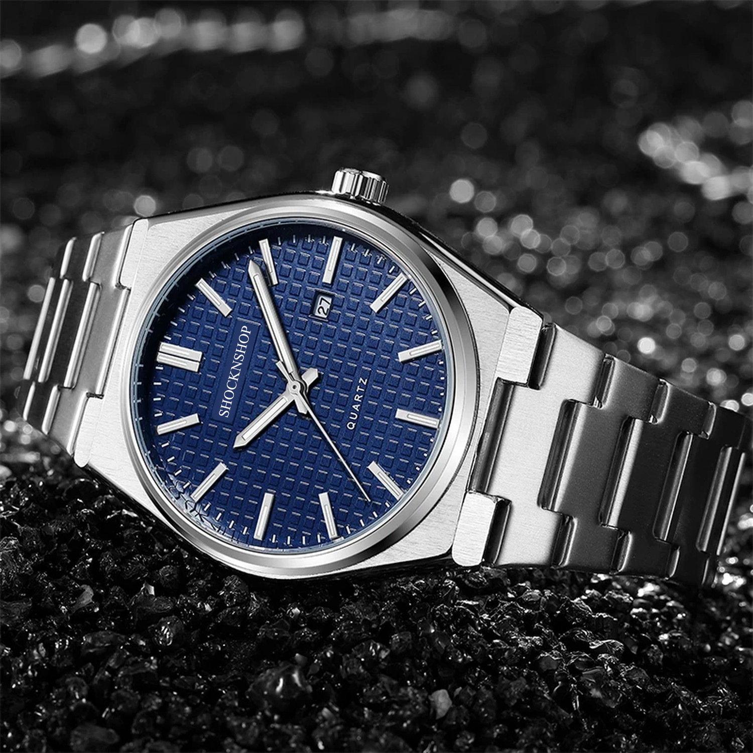Image of Shocknshop Classic Stainless Steel Blue Wrist Watches Date Chronograph Analog Watch - For Men