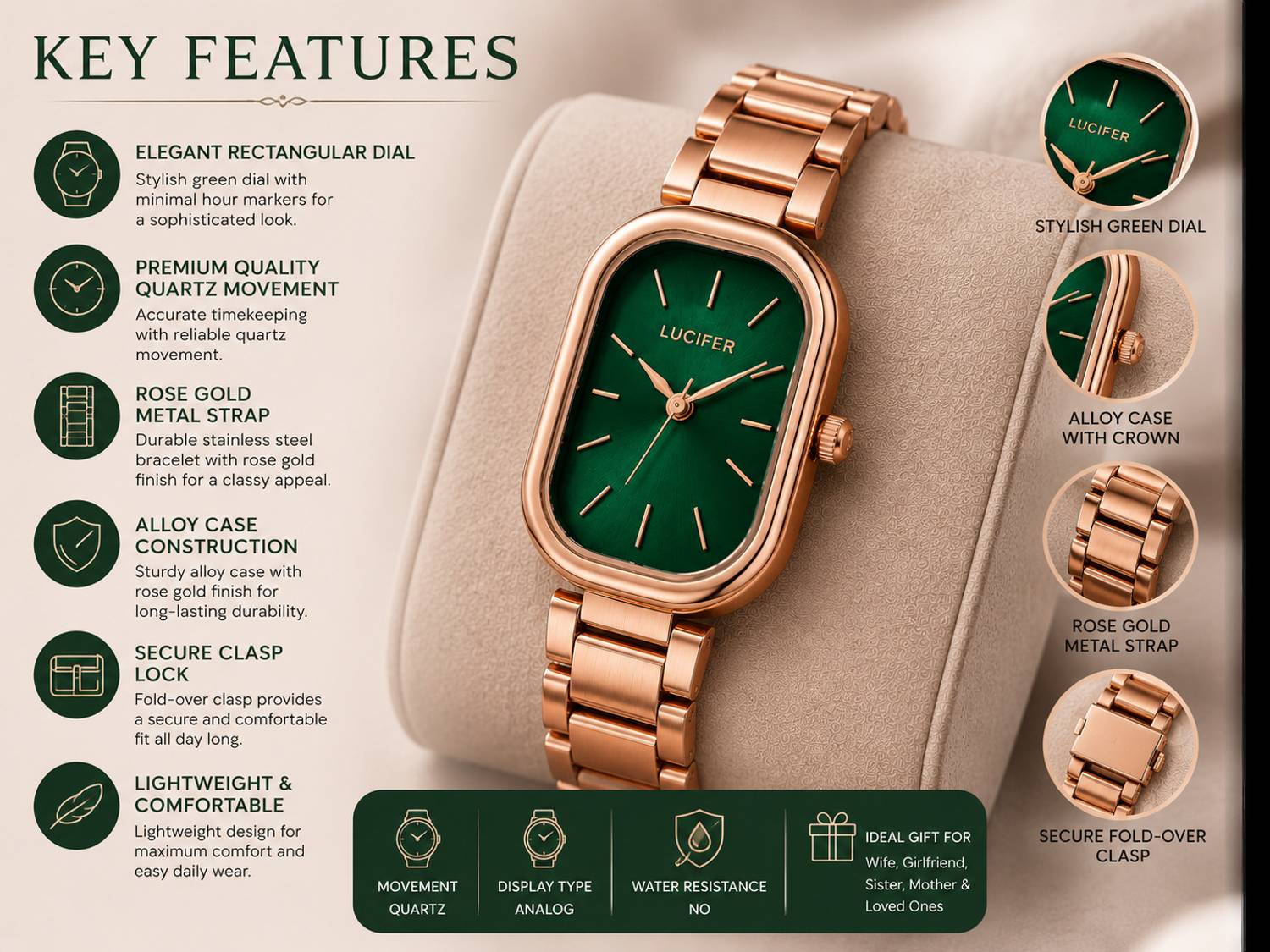 Lucifer Women's Analog Watch with Stainless Steel Strap - Image 4
