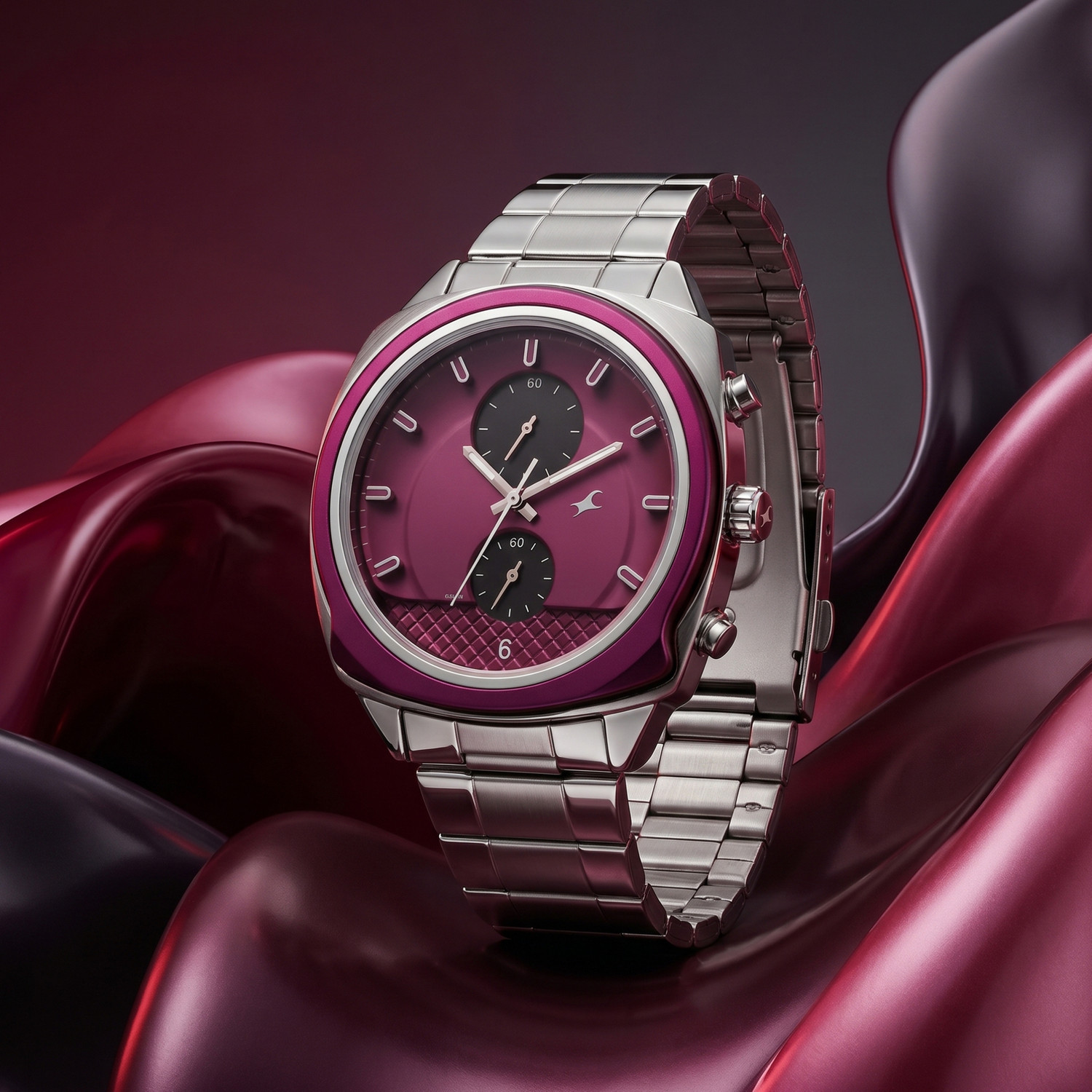 Image of Fastrack Gelato Gelato Plum Chronograph Dial Silver Stainless Steel Strap Watch Analog Watch - For Men