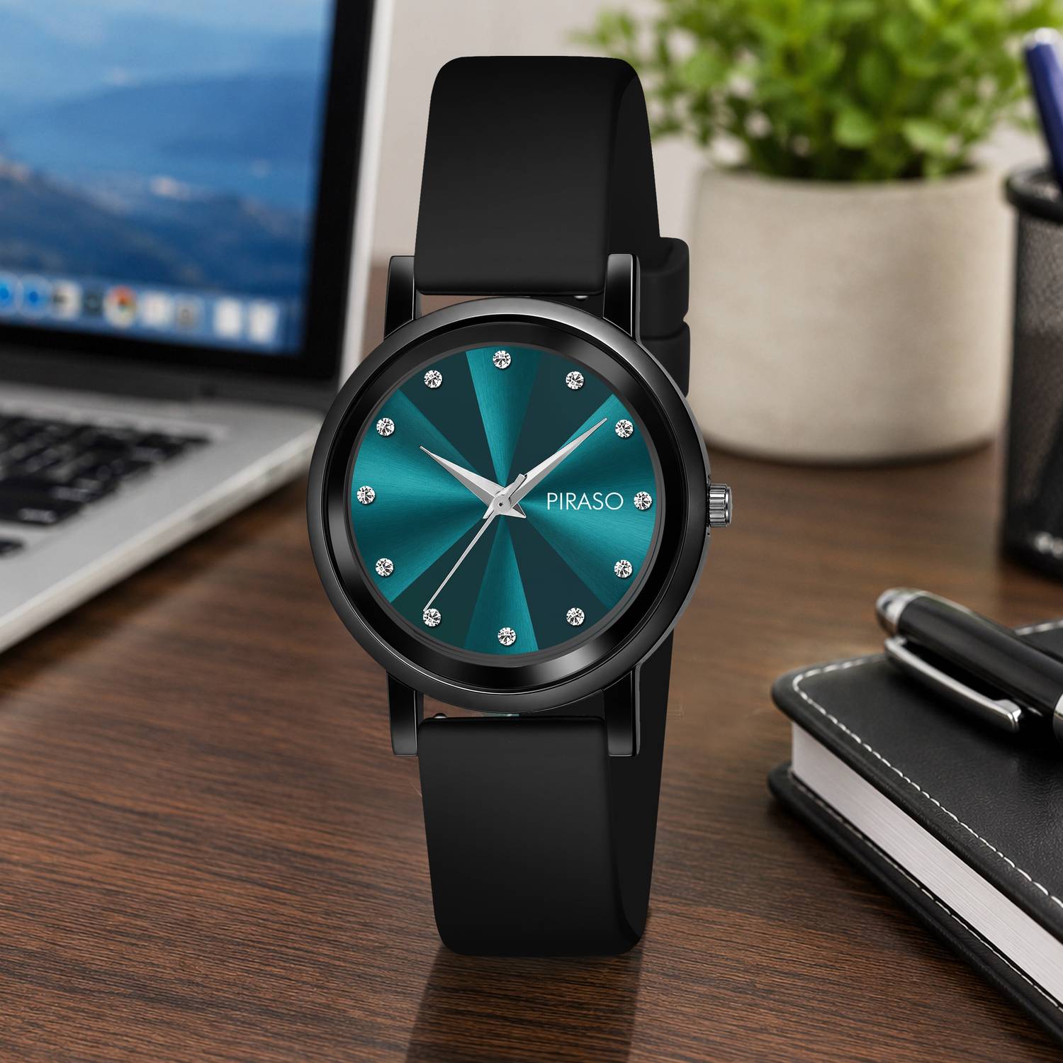 Piraso 2052 Turquoise Black Silicone Strap Women's Analog Watch - Image 3