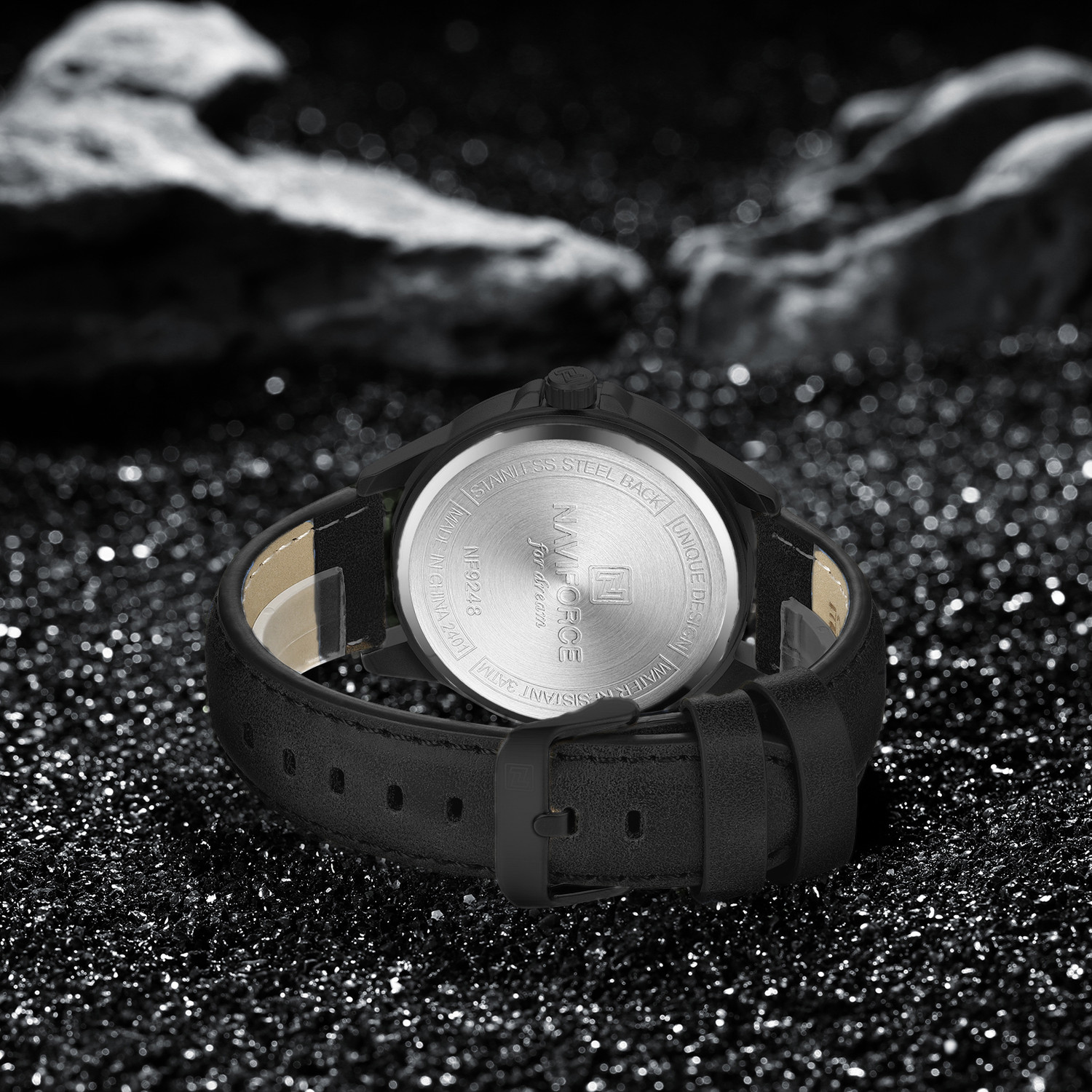 Image of NAVIFORCE NF9248L Black Men's Trendy Leather Strap Sports Waterproof Luminous Analog Watch - For Men