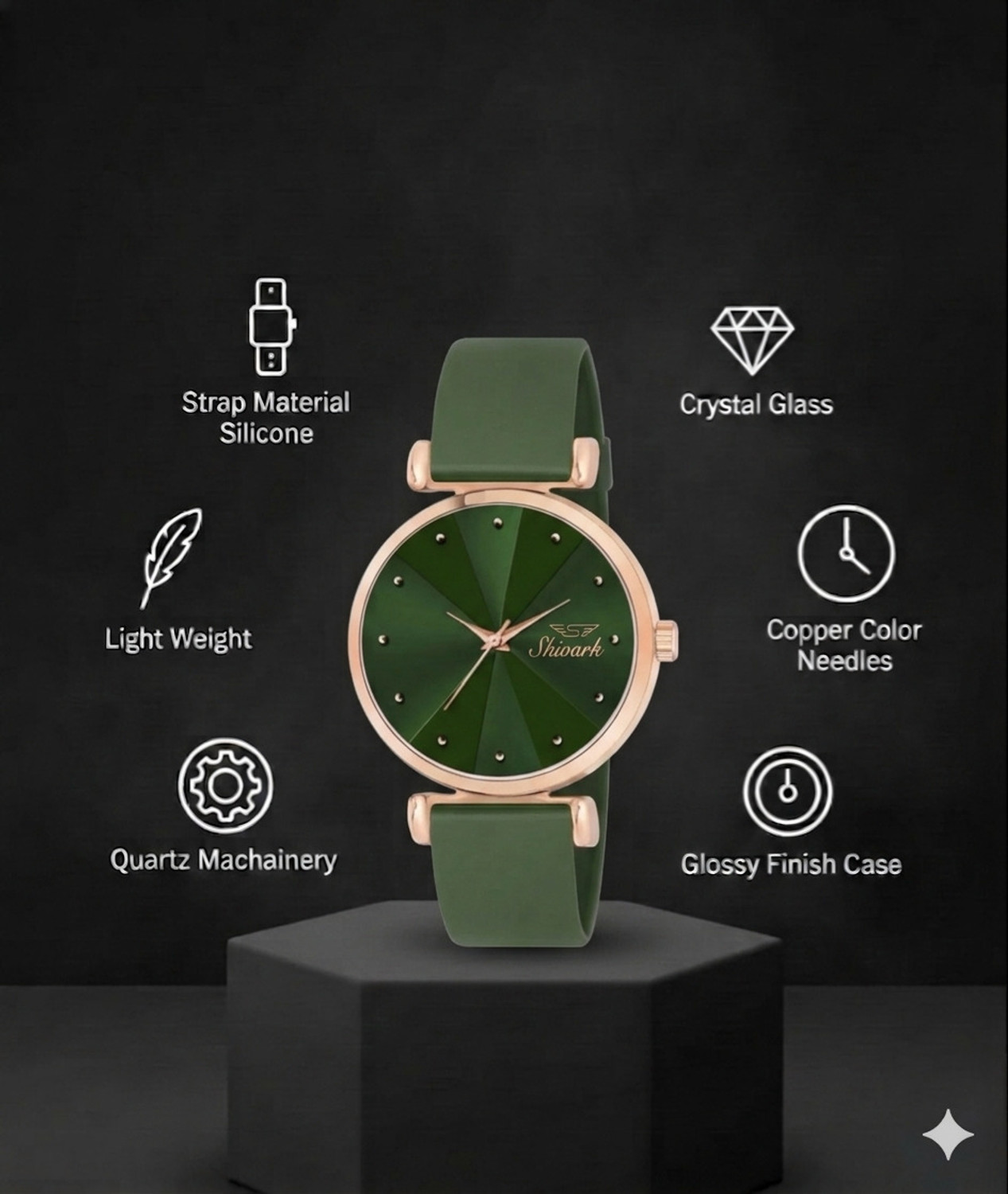 Image of Shivark Green Dial And Silicone Strap Analog Watch - For Women