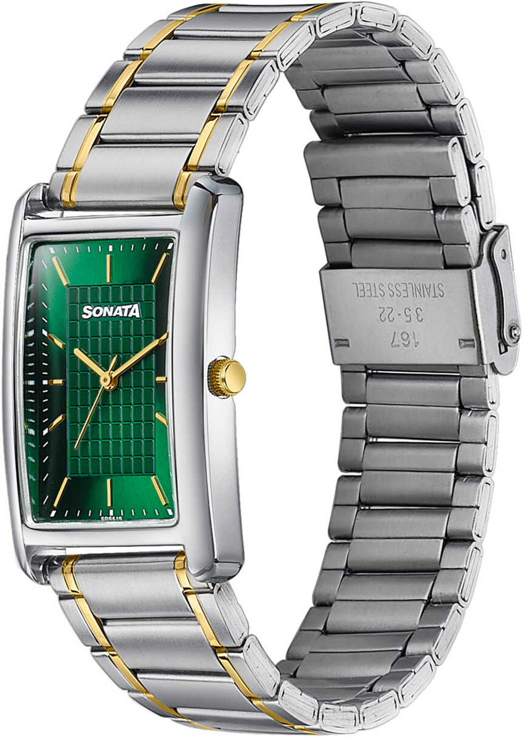 Image of SONATA Ascent Ascent Quartz Green Dial Silver + Gold Metal Strap Analog Watch - For Men