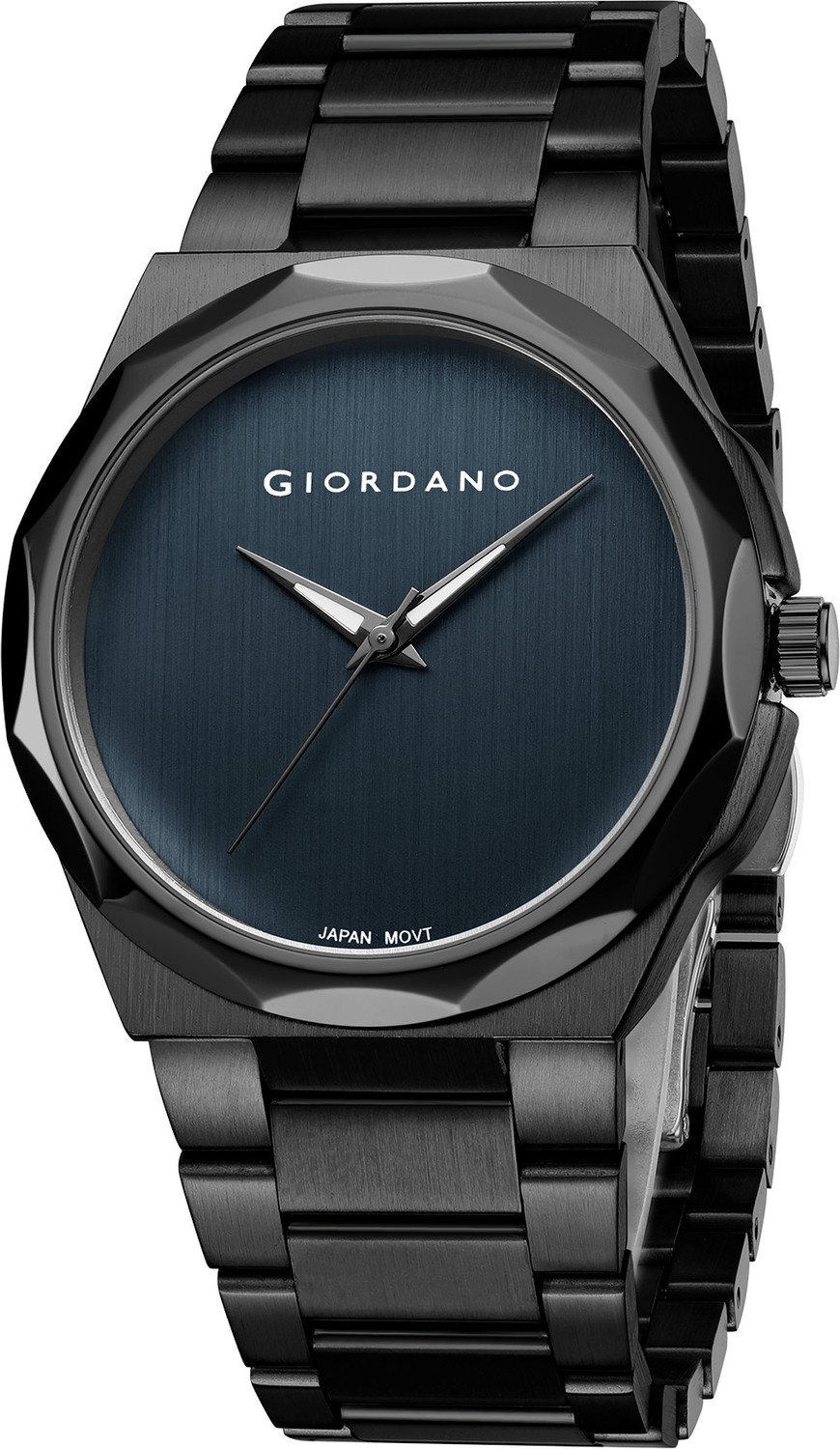 Image of GIORDANO Blue Sunray Round Dial, Quartz Movement and Black Stainless Steel Strap Analog Watch - For Men GZ-50189-11