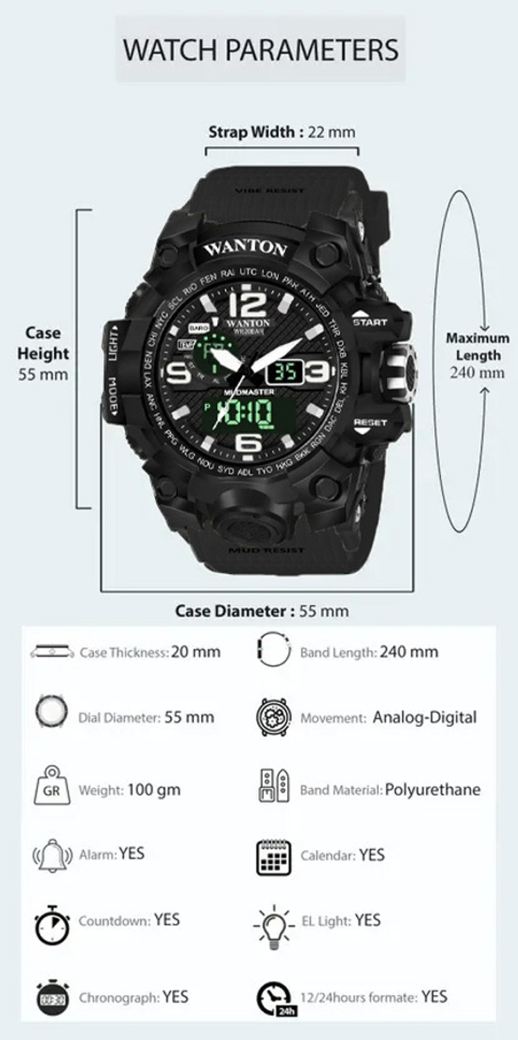 Image of ROZHOK Adventure Multifunctional Luxury Modern Analog-Digital For Men Sports Watches Black Analog-Digital Watch - For Men