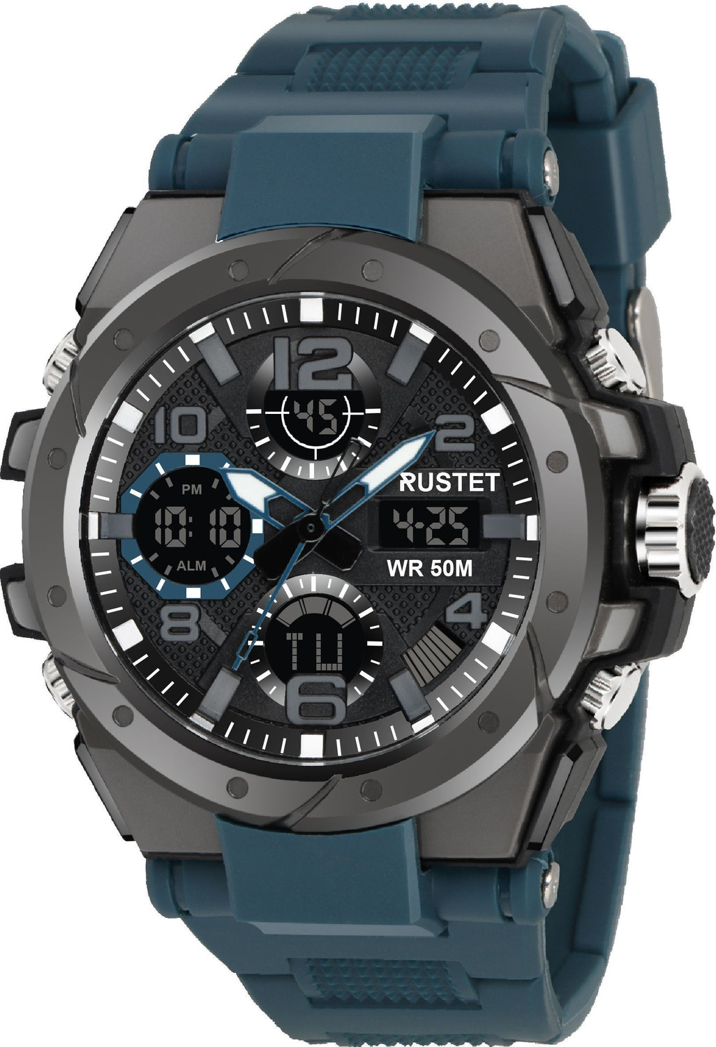 Image of RUSTET 2145 50m Waterproof Dual-Time Multifunction 12H / 24H Format Analog-Digital Watch - For Men