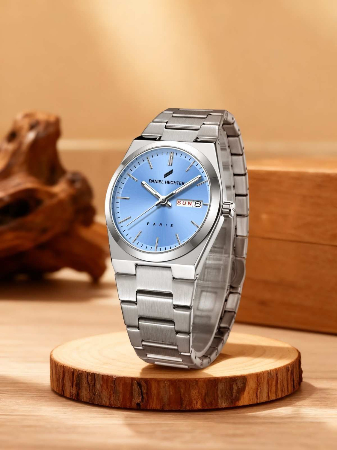 Image of DANIEL HECHTER Paris Hoche Collection Formal Round dial,Silver Stainles Strap,Day Date Display Analog Watch - For Men DHM1024-22