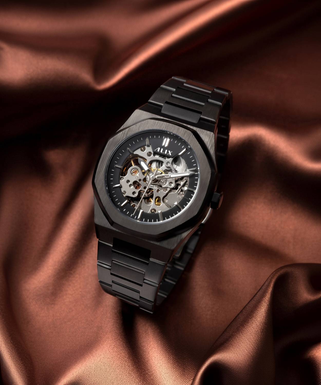 Alix AL2902 Black Mechanical Automatic Skeleton Self-Winding Water