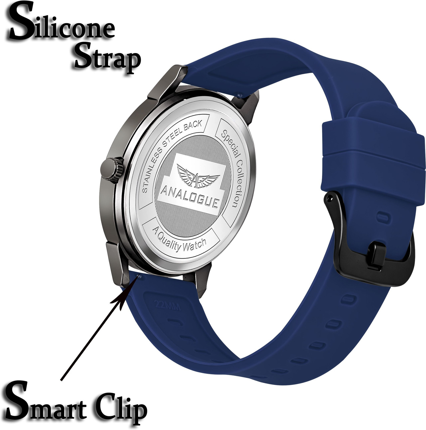 Image of ANALOGUE Gun Metal Slim Series | Smart Watch Strap | Smart Clip | Soft Silicon Gun Metal Slim Series | Smart Watch Strap | Smart Clip | Soft Silicon Analog Watch - For Boys