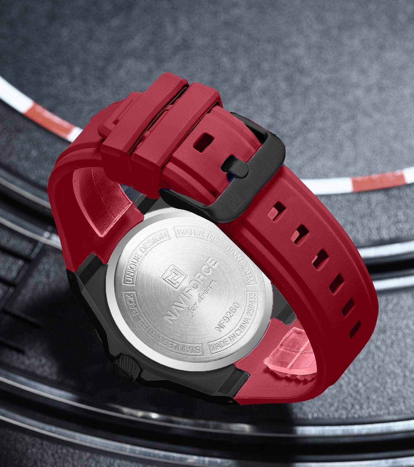 NAVIFORCE NF9260 Black Red Strap Analog Watch - Image 4