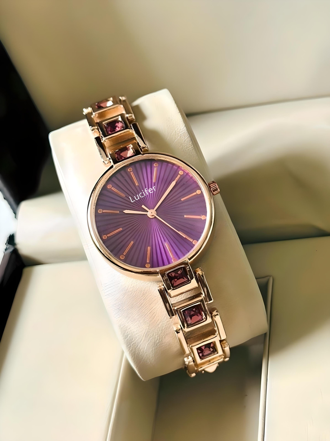 Image of Lucifer AVM31 PURPLE , CK PURPLE Premium Couple Watch Group, matching dial, Link Stainless Steel Strap,Date watch Analog Watch - For Couple