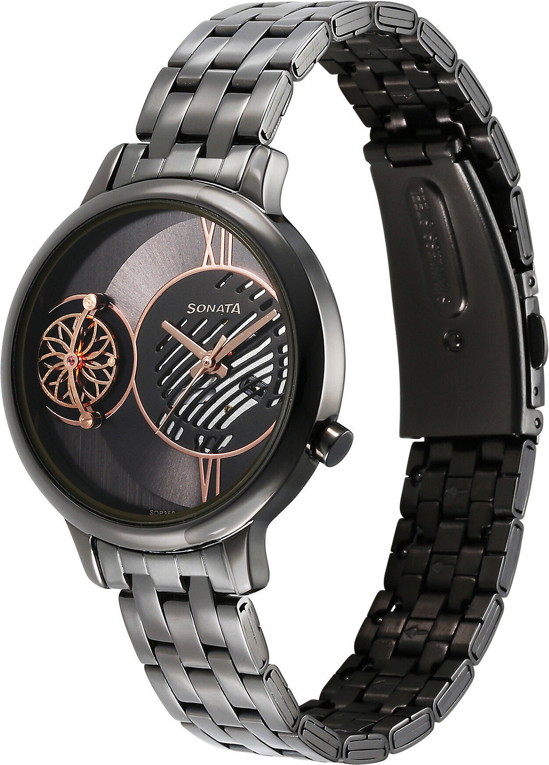 Image of SONATA Unveil- 3.0 Sonata Unveil Black Dial Black Metal Strap Analog Watch - For Women