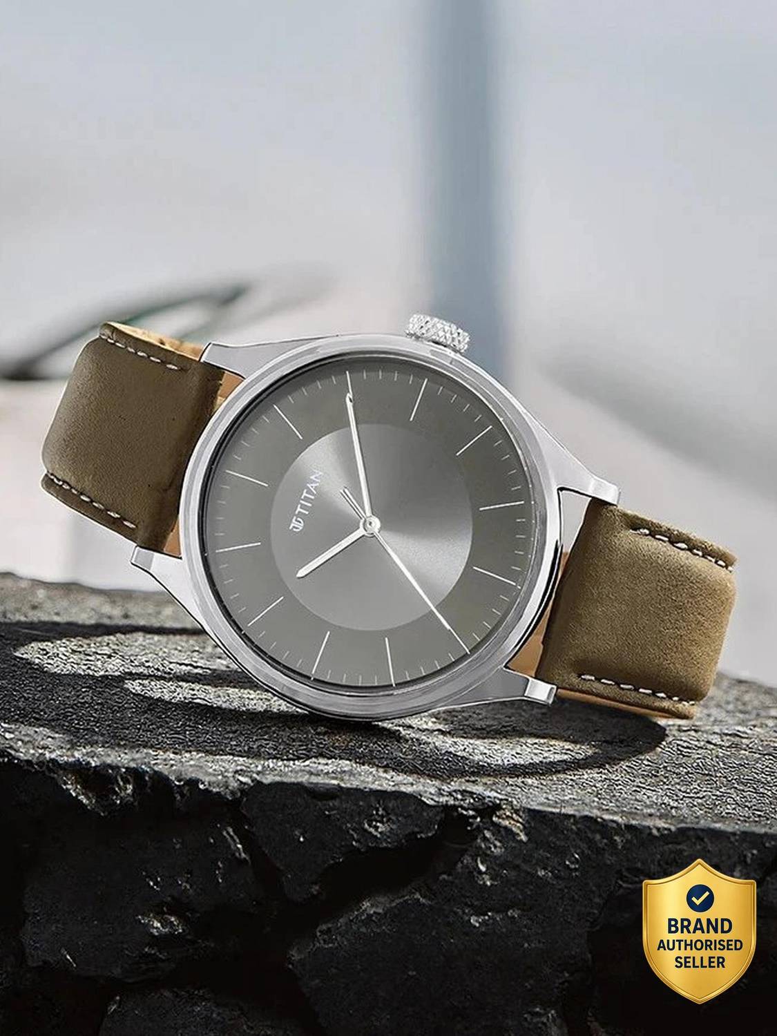 Titan Workwear Urban Edge Grey Dial Brown LeatherStrap Watch - Image 1