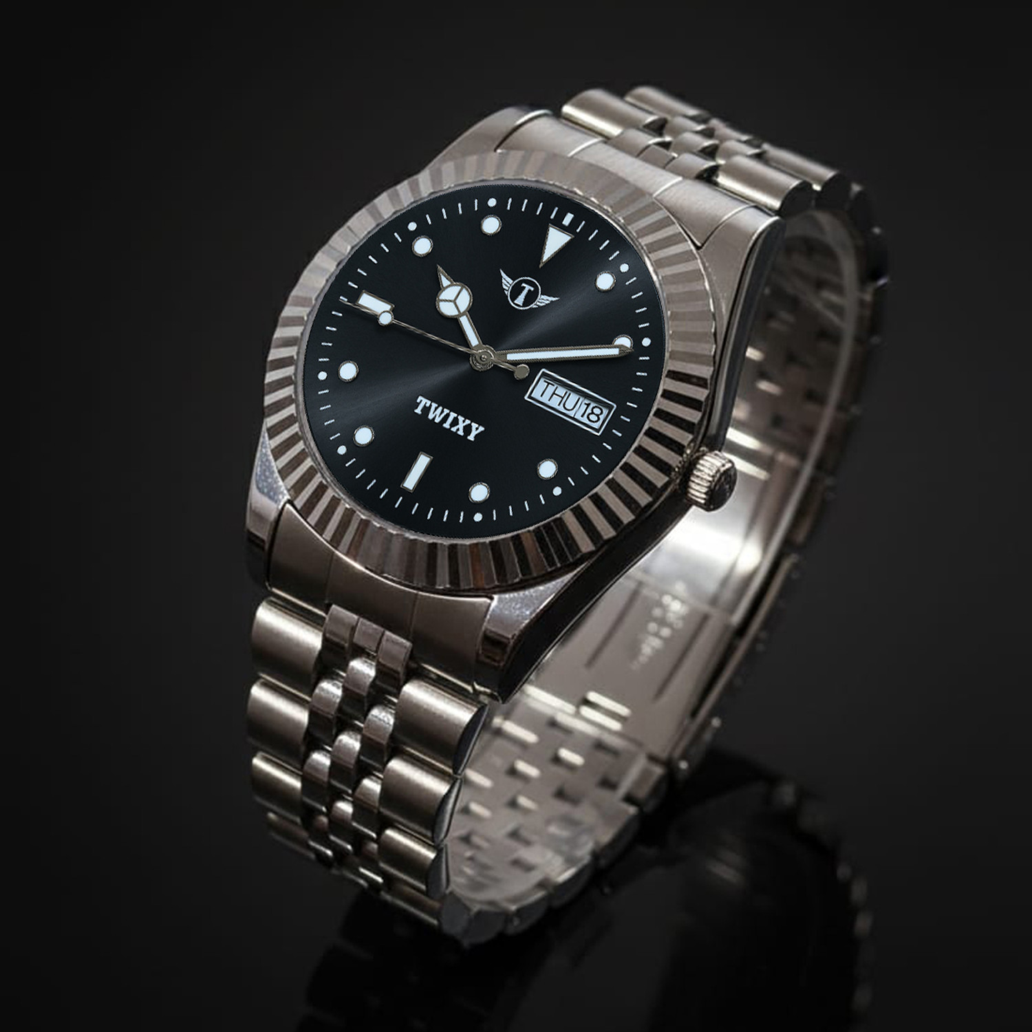 Image of TWIXY TYW-08 Black-Silver TWIXY Trending Black Dial Analog Watch - For Men