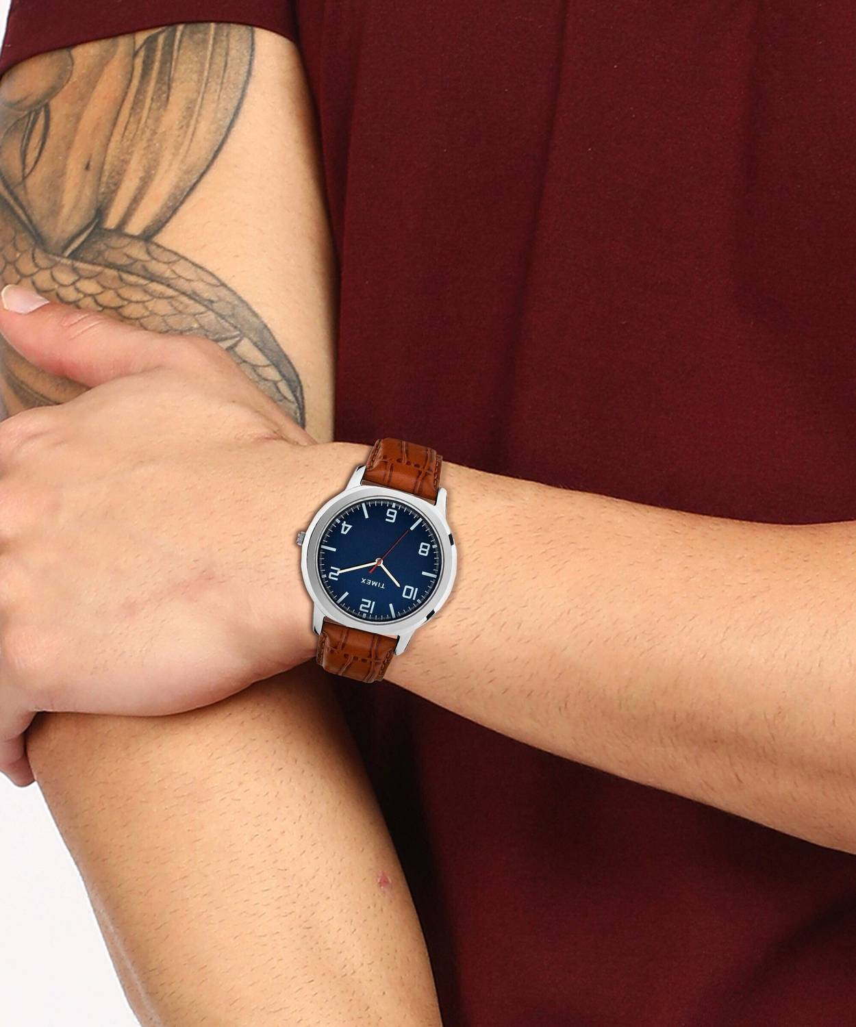 TIMEX Navy Dial Leather Strap Analog Watch - Blue - Image 4