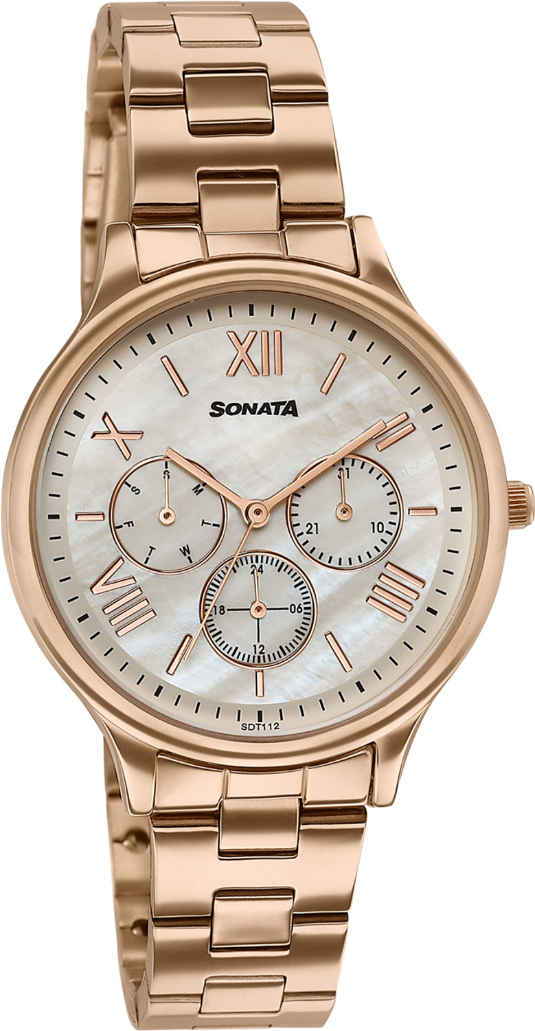 Image of SONATA Axis Sonata Axis Ivory MOP Premium Multifunction design Dial IP RG Strap Analog Watch - For Women