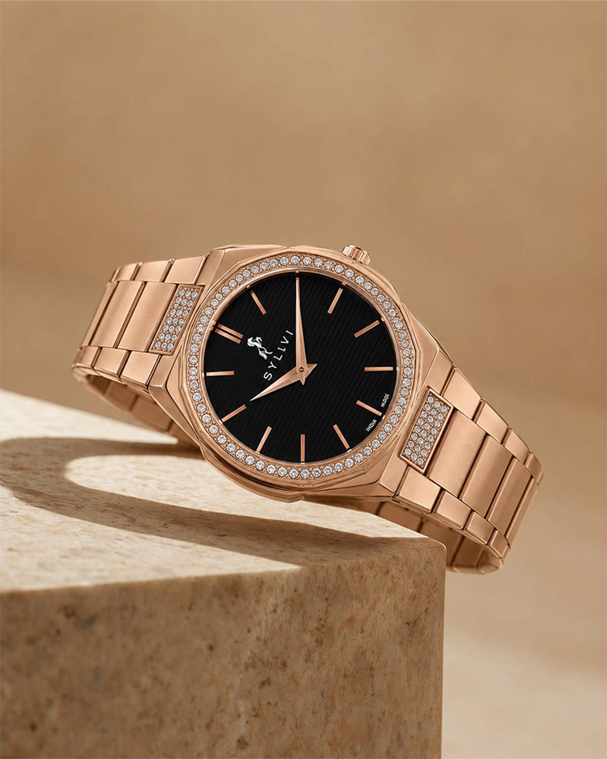 Sylvi Blade-Crystal Black Rose Gold Steel Men's Watch - Image 3