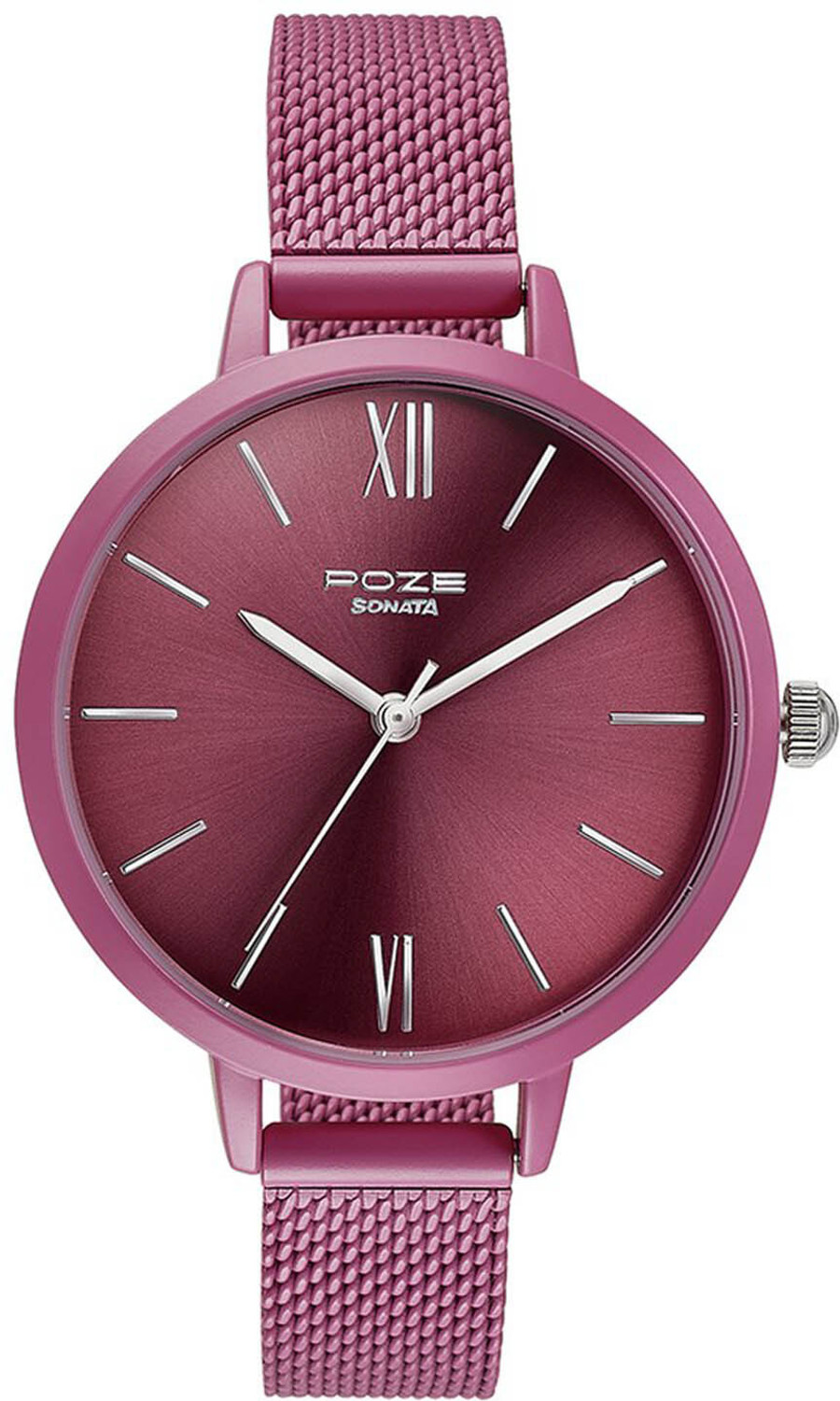 Image of SONATA Sonata Poze Quartz Analog Purple Dial Mesh Strap Watch for Women - SP80075KM01 Analog Watch - For Women