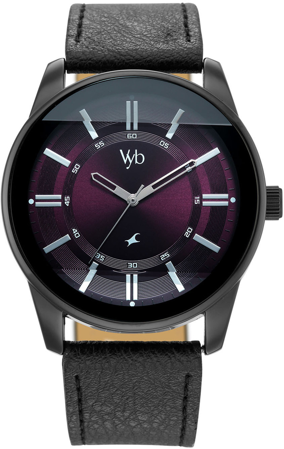 Image of Fastrack Vyb Drift 3 Hands Purple Dial Black Leather Strap Analog Watch - For Men FV30021NL02W