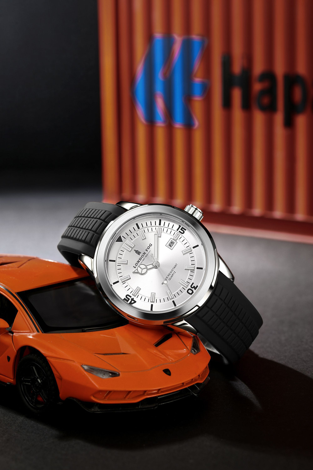 Image of London Fog White Dial Black Silicone Strap Round Metal Case Date Display Luminous Marker Duke Collection White Dial Black Silicone Strap Round Date Luminous Marker Analog Watch - For Men