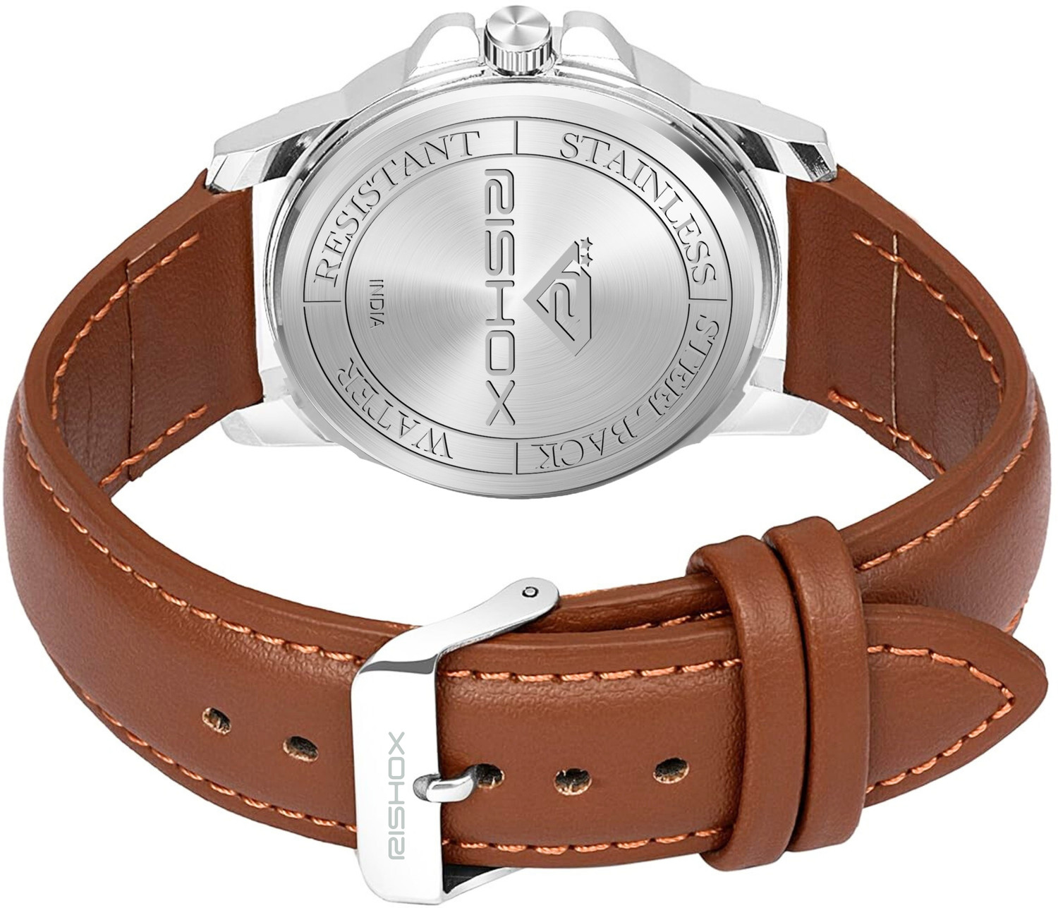 Image of Rishox New Track Number Dial, Day & Date, Brown Leather Strap Analog Watch Analog Watch - For Men RX-100RXG