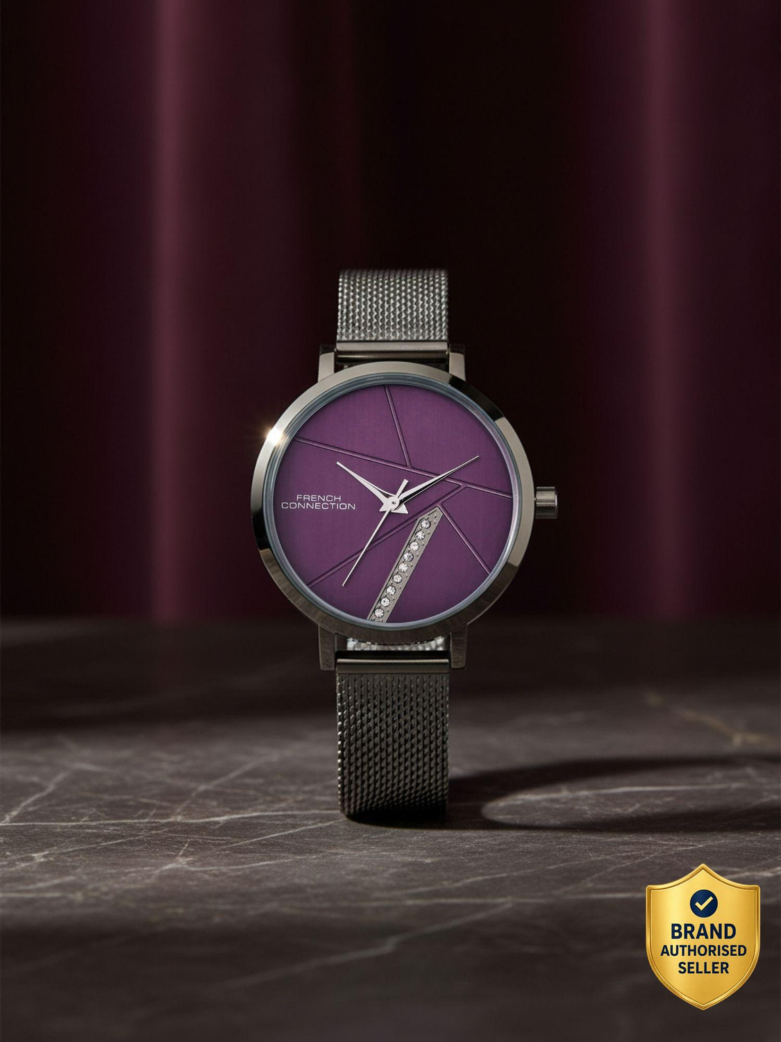 Image of French Connection Lunexa Rhinestone Purple Sunray Dial | Women's Grey Analog Watch Analog Watch - For Women