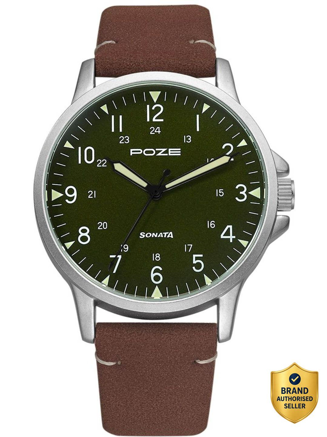 Image of SONATA Sonata Poze Quartz Analog Green Dial PU Leather Strap Watch for Men Analog Watch - For Men