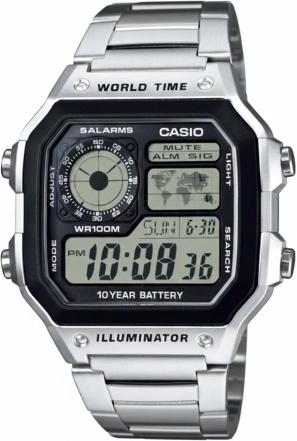 Image of ZAFIROX Digital World Time Watch - 10-Year Battery & 100M Water Resistant ZAFIROX World Time Illuminator Digital Watch with Metal Band Digital Watch - For Men