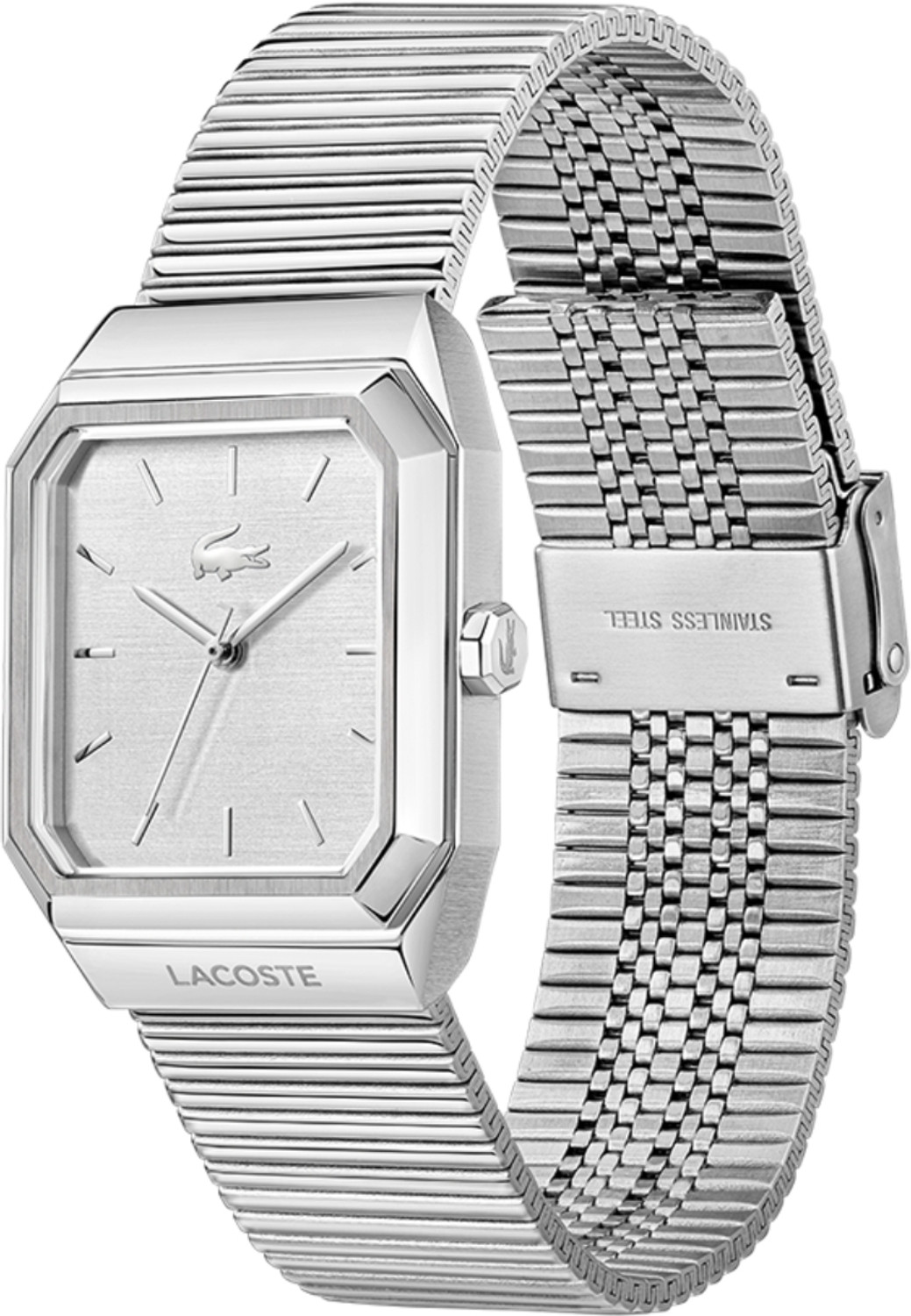 Image of Lacoste Rene Qtz Basic Silver White Rectangular Dial Men's Watch-2011500 Analog Watch - For Men 2011500