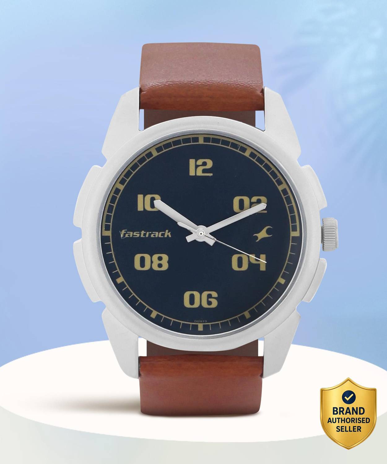 Fastrack NP3124SL02 Blue Dial Brown Leather Analog Watch - Image 1