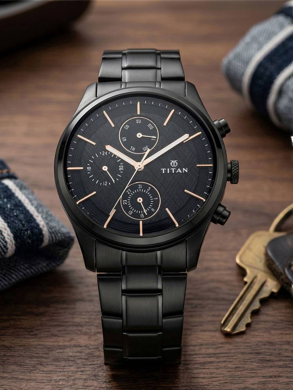 Titan Workwear Multifunction Black Dial Black MetalStrap Analog Watch - Image 3