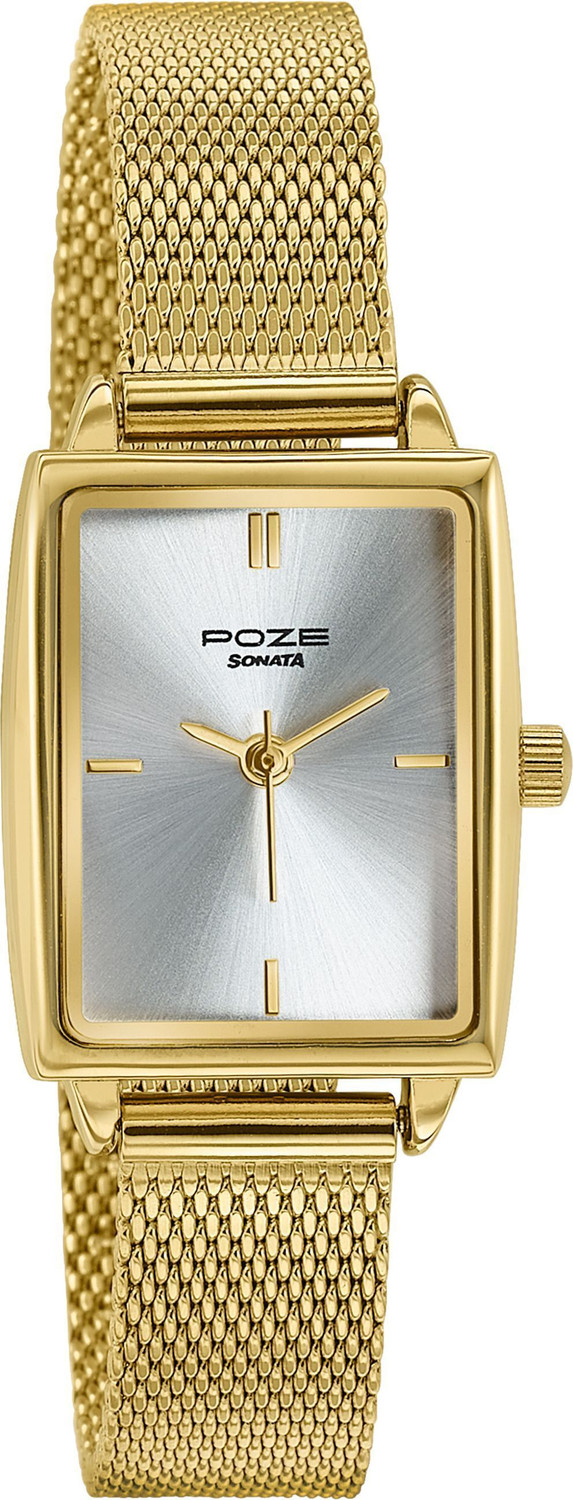 Image of SONATA Poze 8 Poze 8 Quartz Silver Dial IPG Mesh Strap Watch & Jewellery Combo Analog Watch - For Women