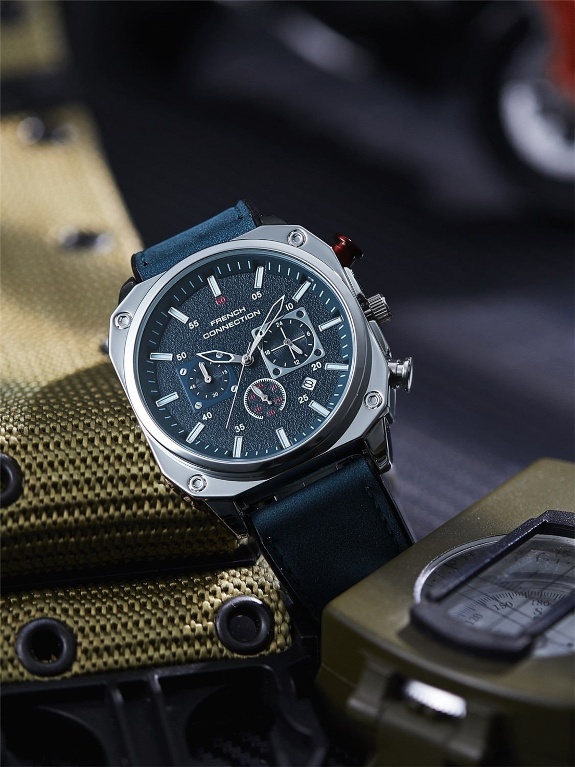 Image of French Connection Blue Pattern Contemporary Dial | Blue Silicone Chronograph Watch for Men Analog Watch - For Men