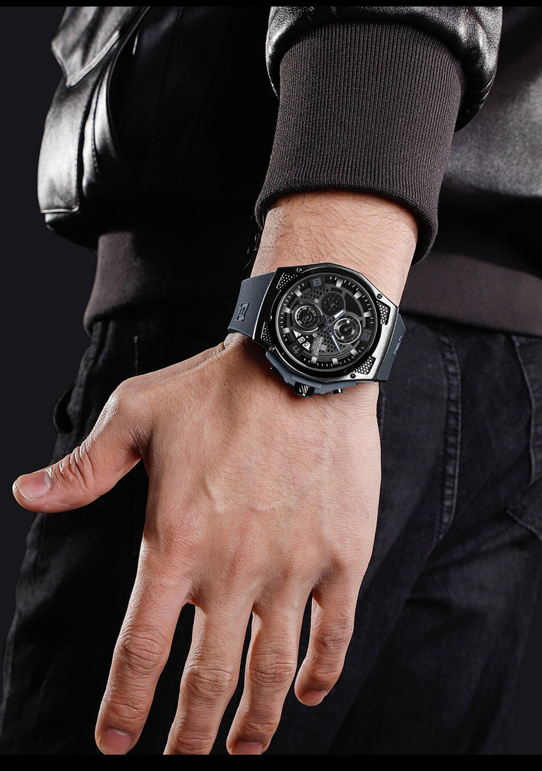 Image of NAVIFORC NF8051TBBGY Distinctive and Elegant Grey & Black color silicon strap Analog Watch - For Men