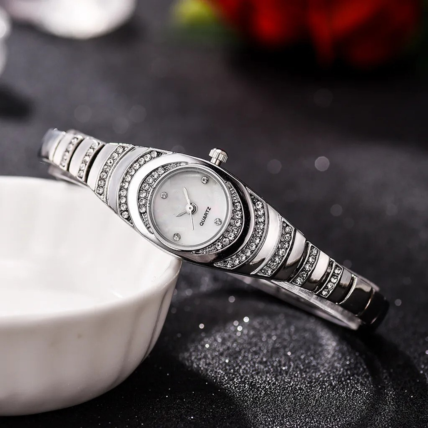 Image of RENAISSANCE TRADERS gold silver diamond premium gorgeous partywear pretty beautiful designer wedding Analog Watch - For Women cute fancy fashion