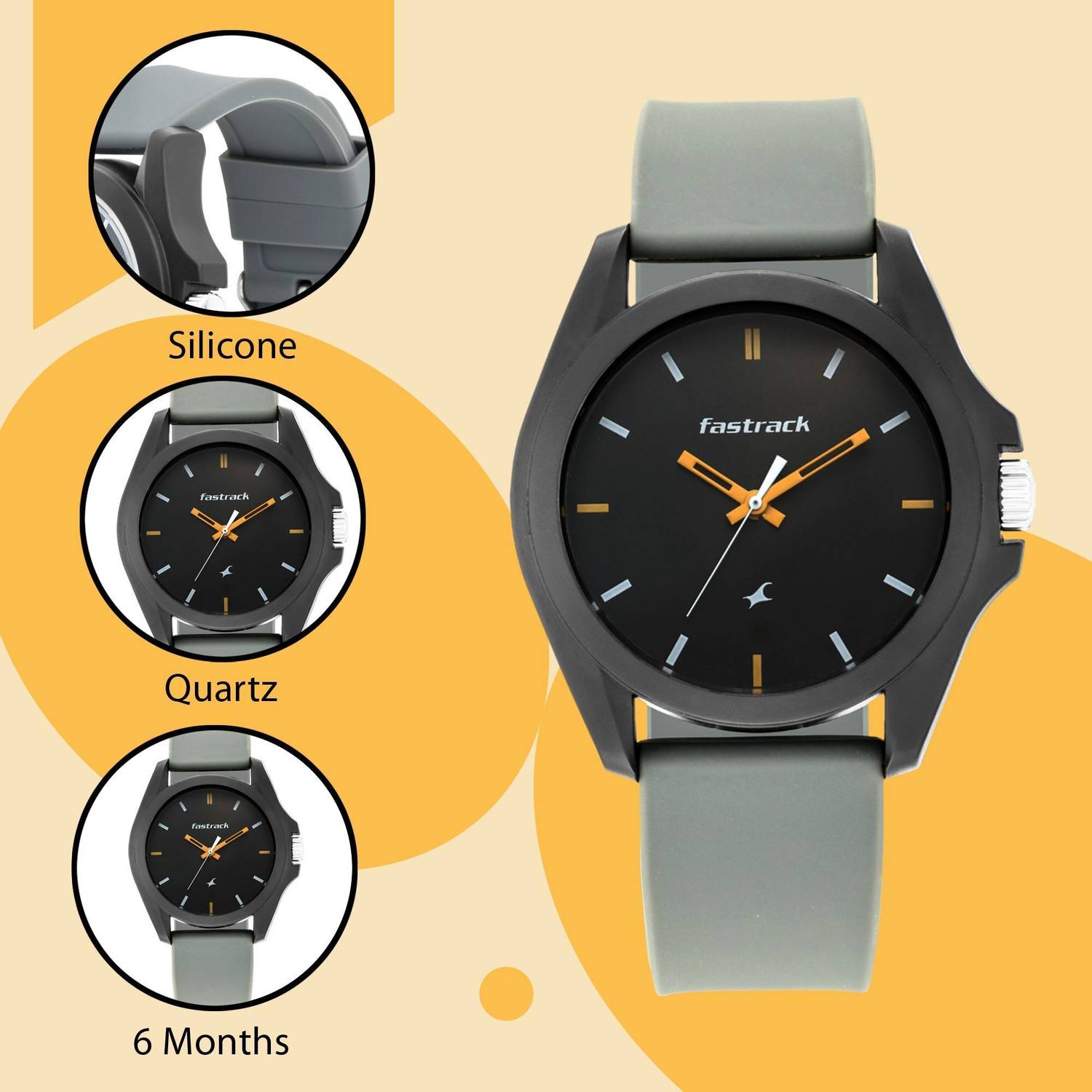 Fastrack 68011PP08 Fastfit Black Dial Grey Silicone Strap Watch - Image 3