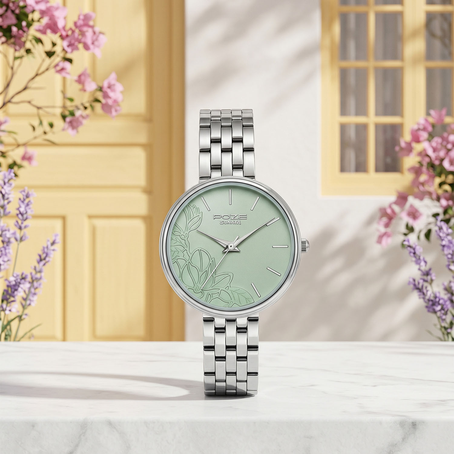 Image of SONATA Poze Drop 9.2 Poze 9 Quartz Lt.Green Dial IPS SS sheet metal Strap Analog Watch - For Women