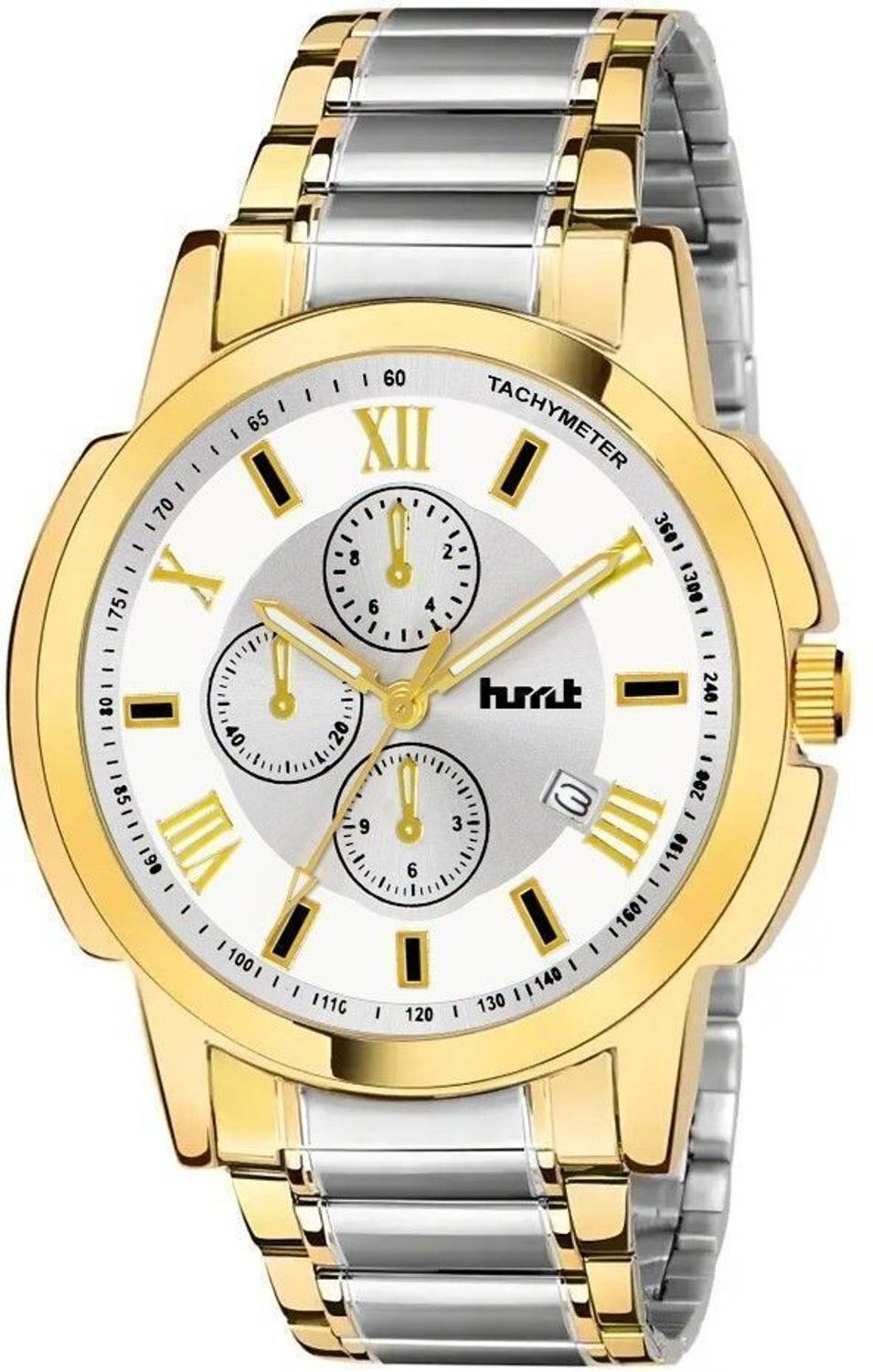 Hmrt Silver Plated Dial Gold Two Tone Chain Watch - Men - Image 3