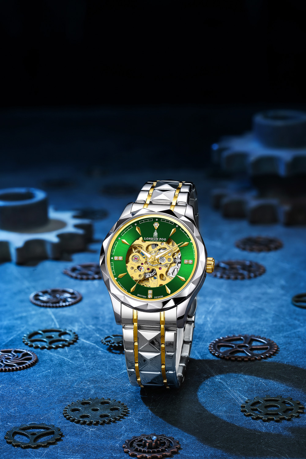 Image of London Fog Berkeley Collection Automatic Mechanical Skeleton Two-Tone Silver & Gold Strap Analog Watch - For Men LFM10025-33