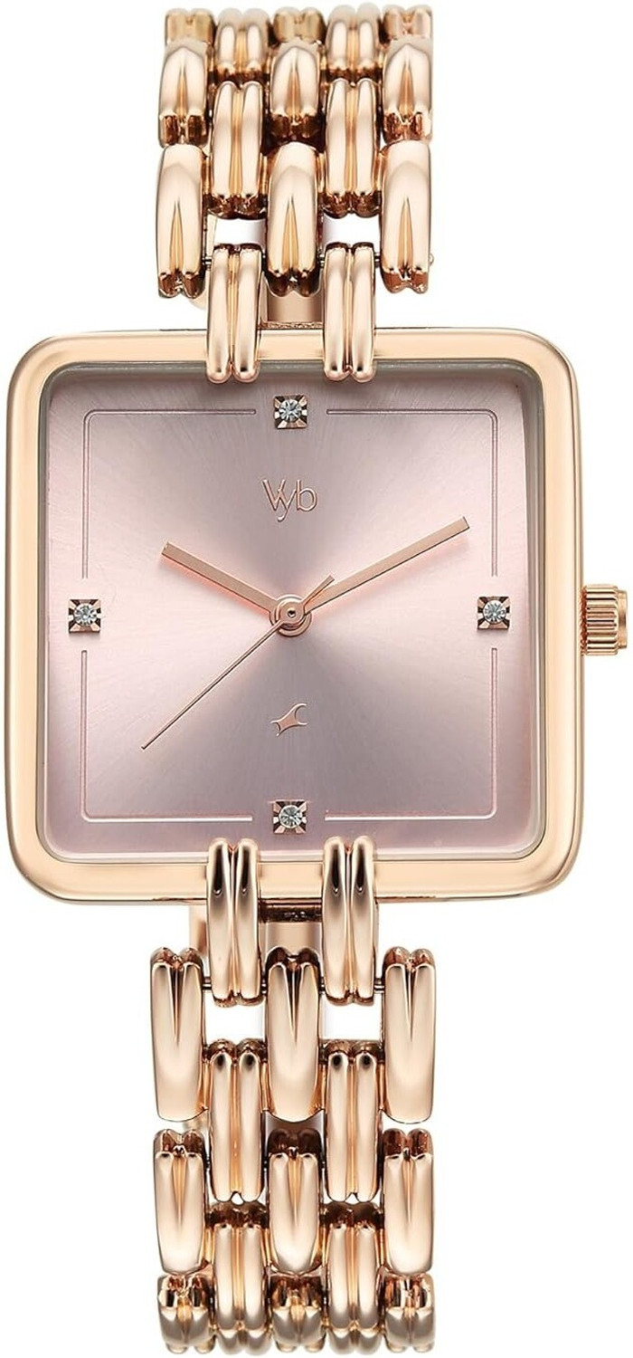 Image of Fastrack Vyb Minimalist Fastrack Vyb Minimalist Quartz Pink Dial Rose Gold Strap Analog Watch - For Women