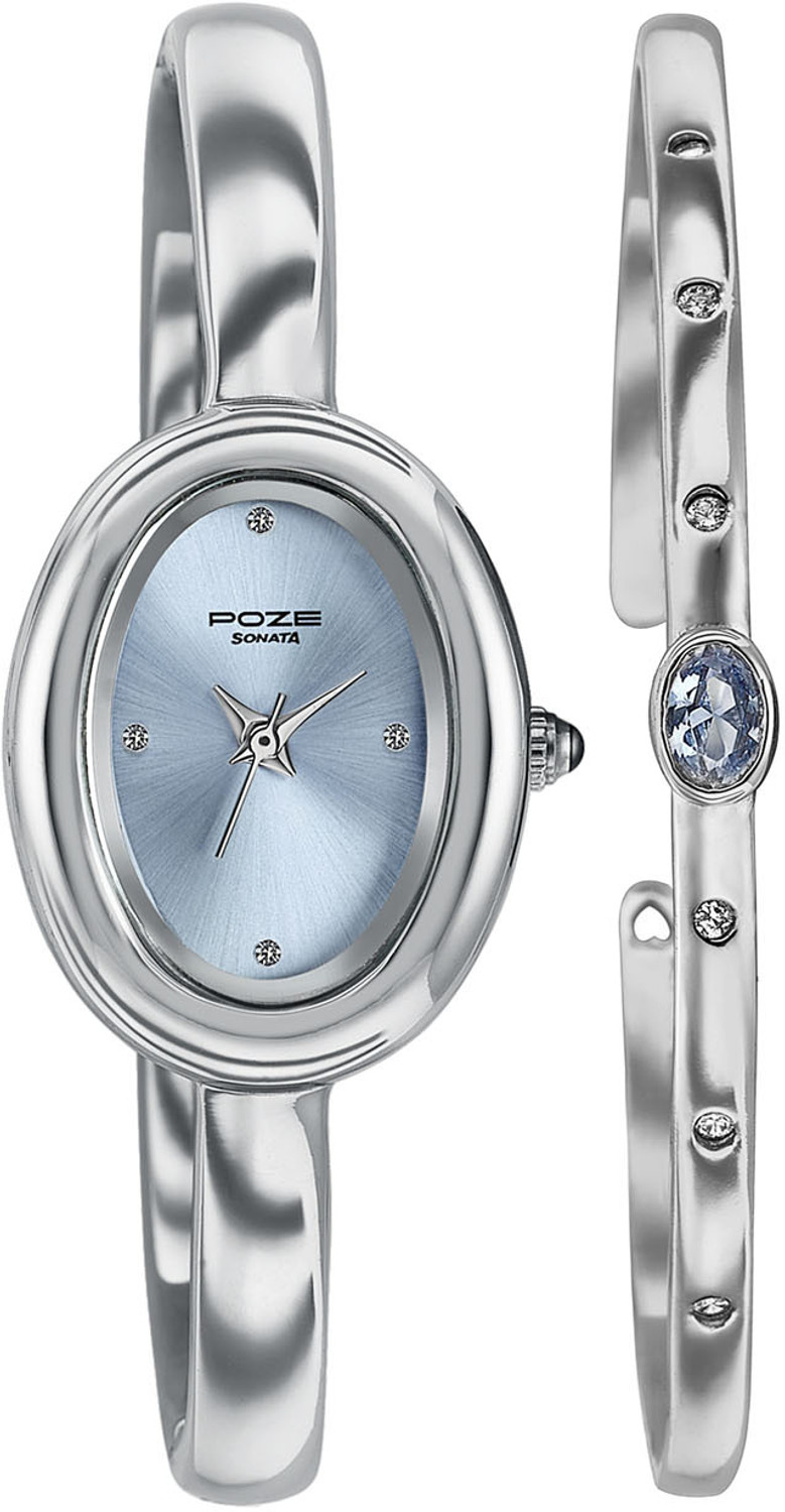 Image of SONATA Poze Drop 9.2 Poze 9 Quartz Blue Dial IPS Alloy Kada Strap Analog Watch - For Women